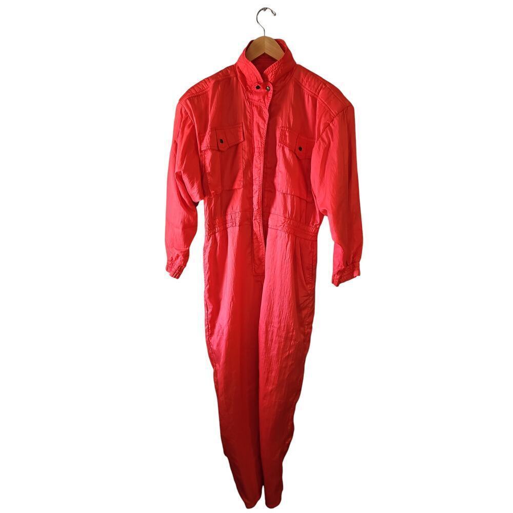 Abraxas sz medium neon bright pink windbreaker jumpsuit vintage 80's